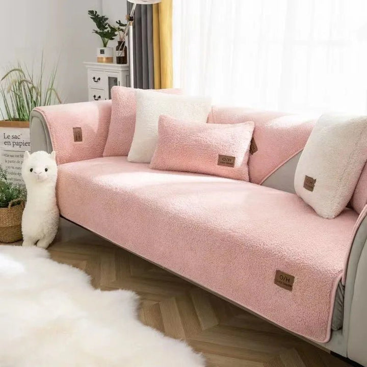 Luxurious plush sofa slipcover with a soft texture, elevating your home decor and comfort.