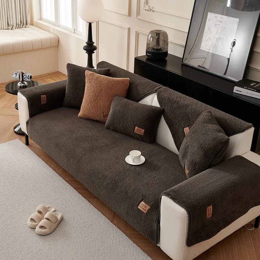 Multi-functional plush sofa cover, a stylish and practical solution for warmth and furniture care.