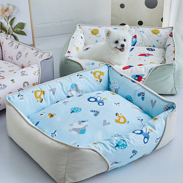 Plush soft pet bed with an integrated neck guard support, ideal for small dogs.