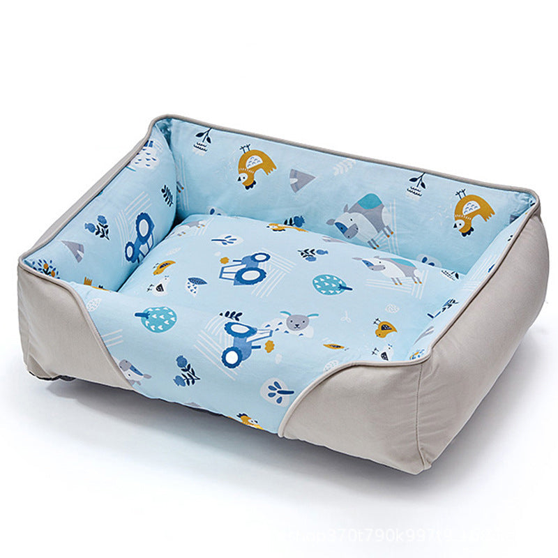 Premium plush dog bed with a sturdy neck guard, promoting healthy sleep.