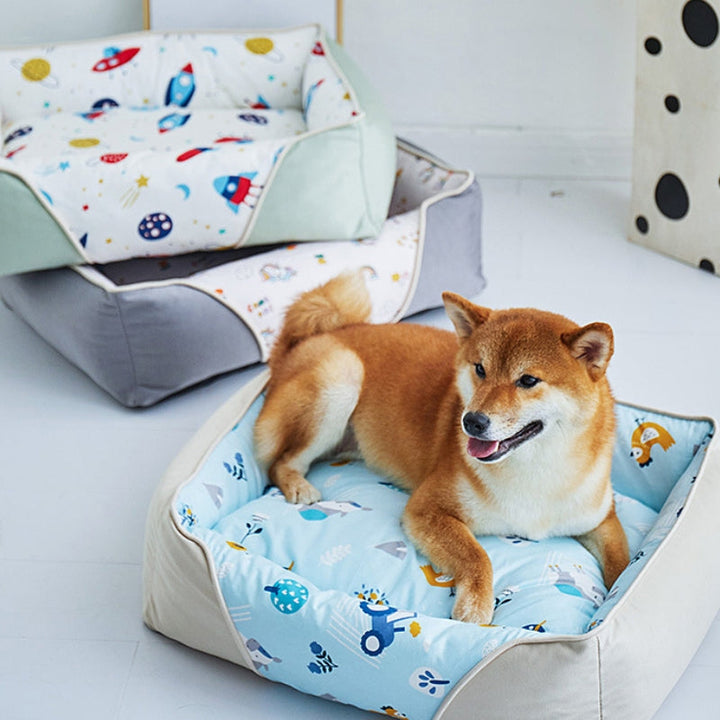 Orthopedic dog bed offering neck support, made with comfortable plush material.