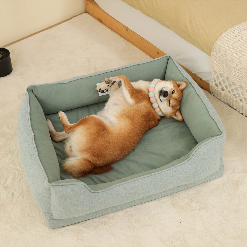 Comfortable square dog bed, plush velvet material for medium-sized breeds.