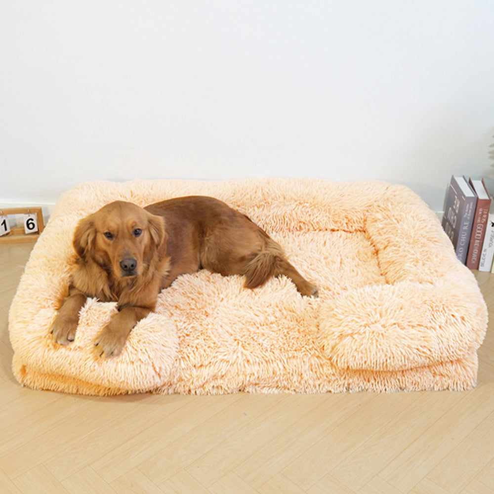 Plush square deep sleep dog bed with elevated sides, ideal for pet comfort and support