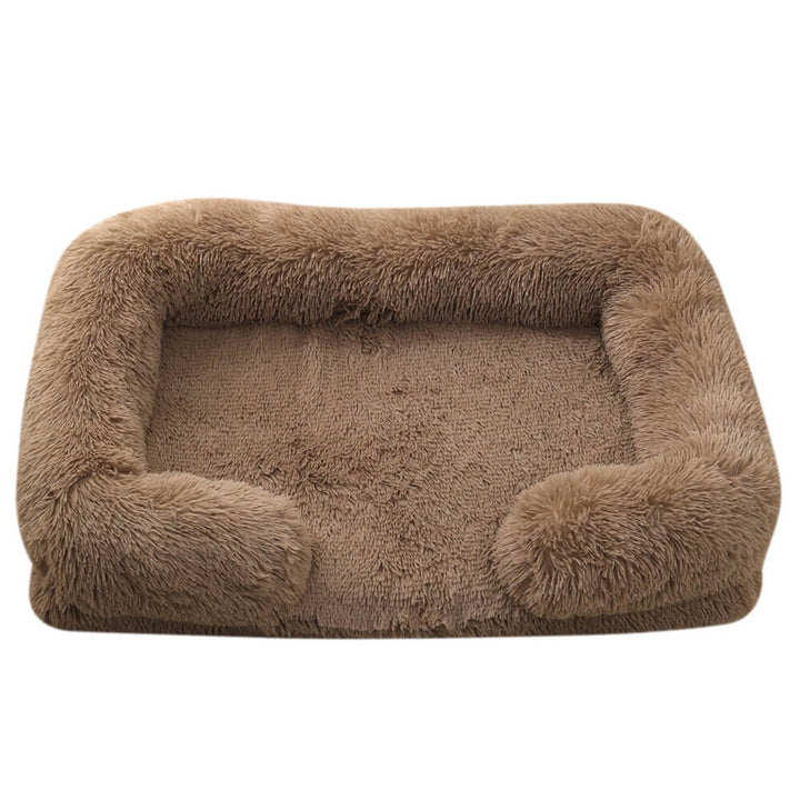 Grey plush square dog bed, deep sleep comfort and washable for easy maintenance