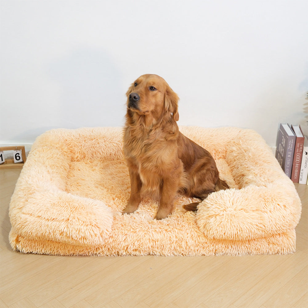 Washable plush square dog bed, dark grey, providing deep sleep comfort for pets