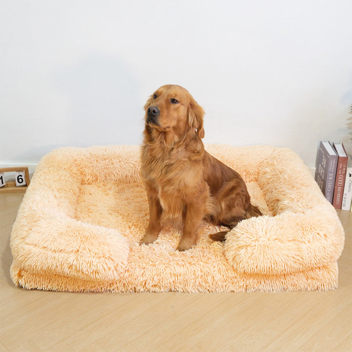 Washable plush square dog bed, dark grey, providing deep sleep comfort for pets