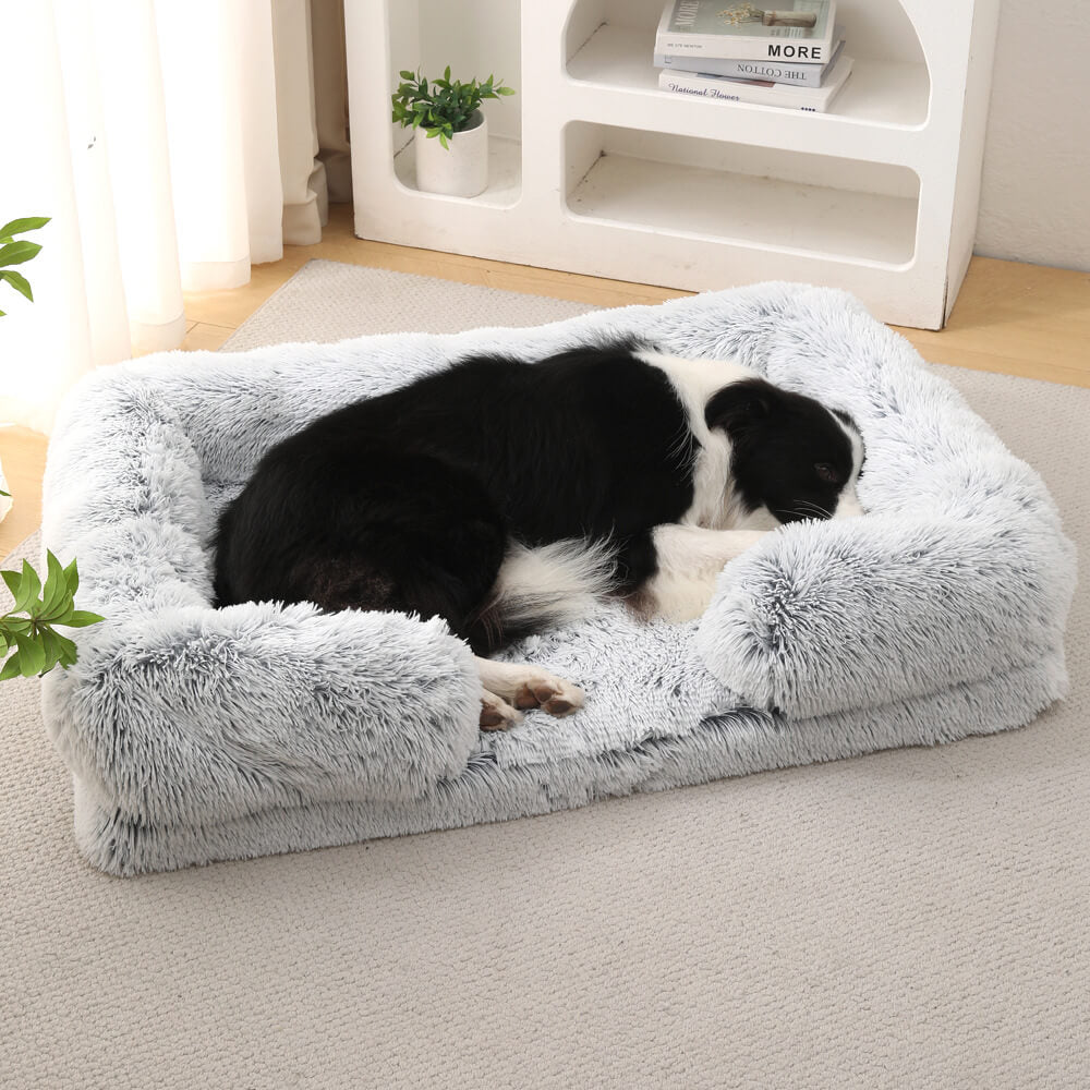 Washable deep sleep dog bed, square design in a neutral tone, for pet comfort