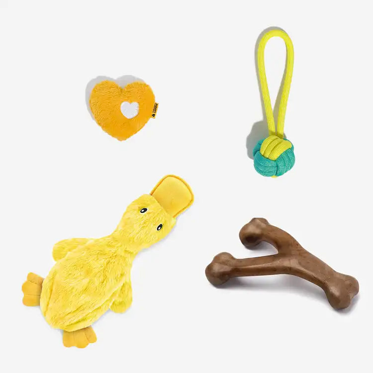 Plush squeaky dog toy set for interactive play & anxiety relief, durable chew toys