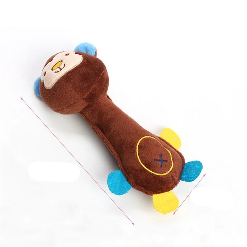Plush squeaky dog toy shaped like a cute animal for cuddling & chewing, durable fun for pets