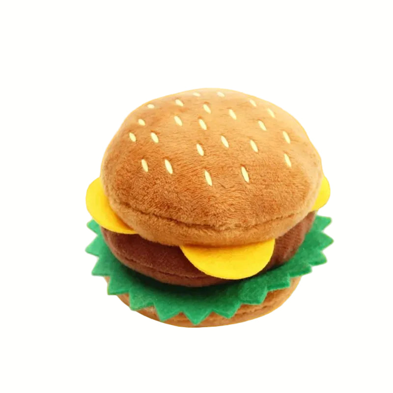 Brown pretzel plush squeaky dog toy, durable for chewing and interactive play.