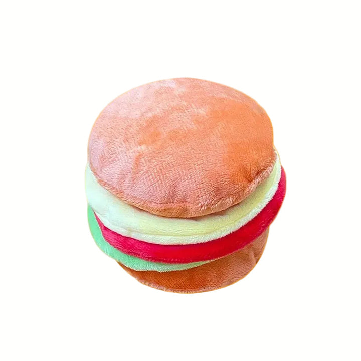 Red tomato food-shaped plush squeaky toy for dogs, perfect for fetch and gentle chewing.