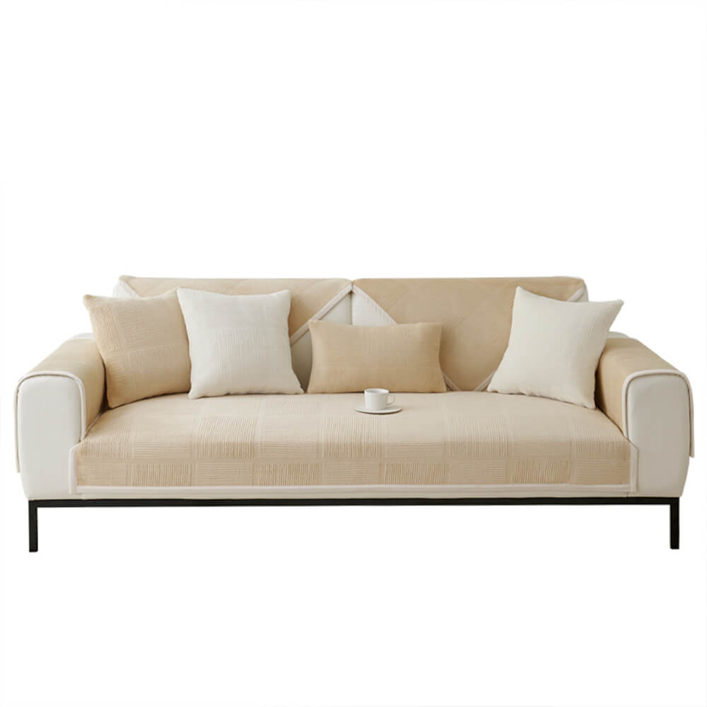 Stylish striped square couch cover in a modern living room setting, soft and durable.