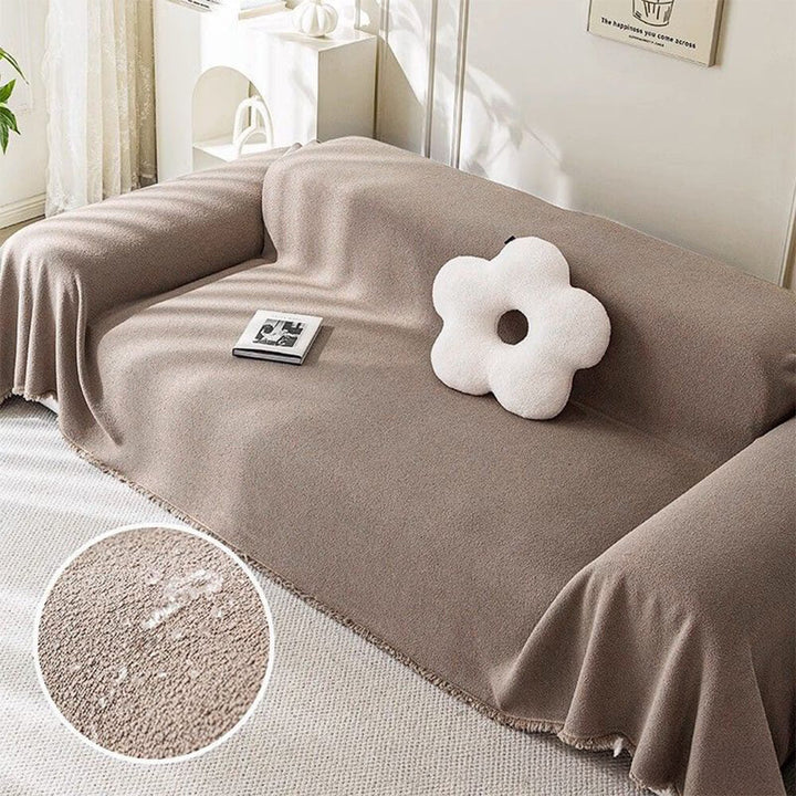 Soft, yet tough teddy plush couch protector, ideal for families and pets