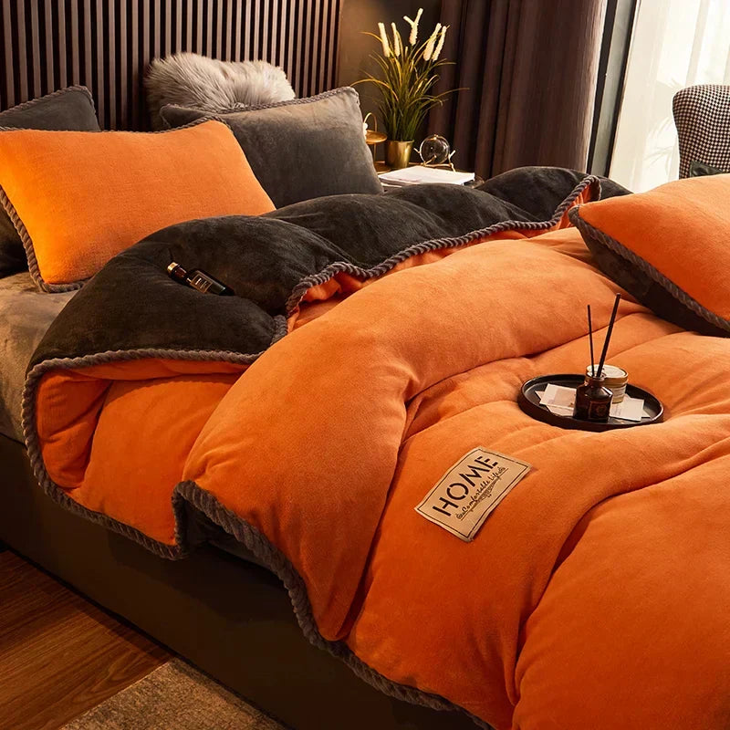 Warm velvet fleece comforter set, ideal winter bedding for cozy nights. Soft & plush.