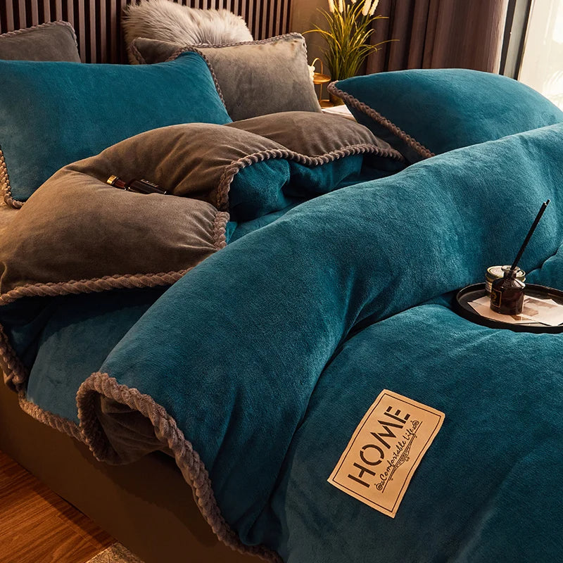 Luxurious velvet fleece comforter set, soft and plush for elegant bedroom decor. Ultimate warmth.