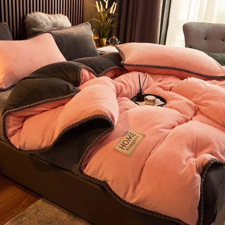 Super soft velvet fleece comforter set providing ultimate warmth and comfort for your bed.