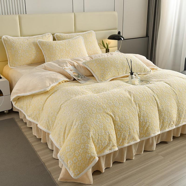 Plush velvet floral carved bedding set in rich color, perfect for luxury bedroom decor