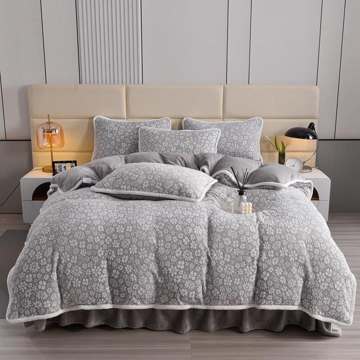 Elegant velvet floral carved duvet set, a premium home textile for ultimate comfort