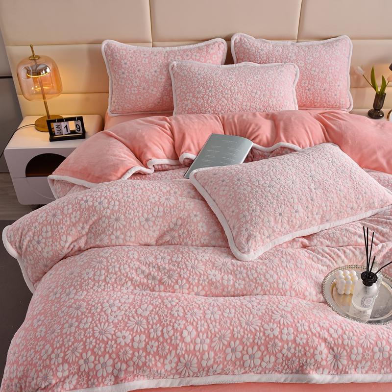 Bedroom featuring an opulent velvet floral carved bedding set, sophisticated and soft