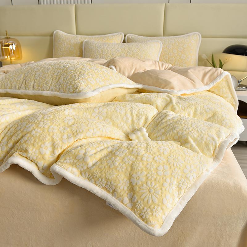 Close-up of skin-friendly carved velvet texture on a luxurious floral bedding set