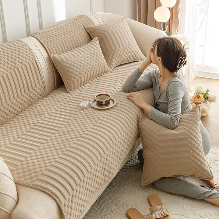 Retro-inspired plush couch cover, non-slip, bringing vintage flair to any sofa