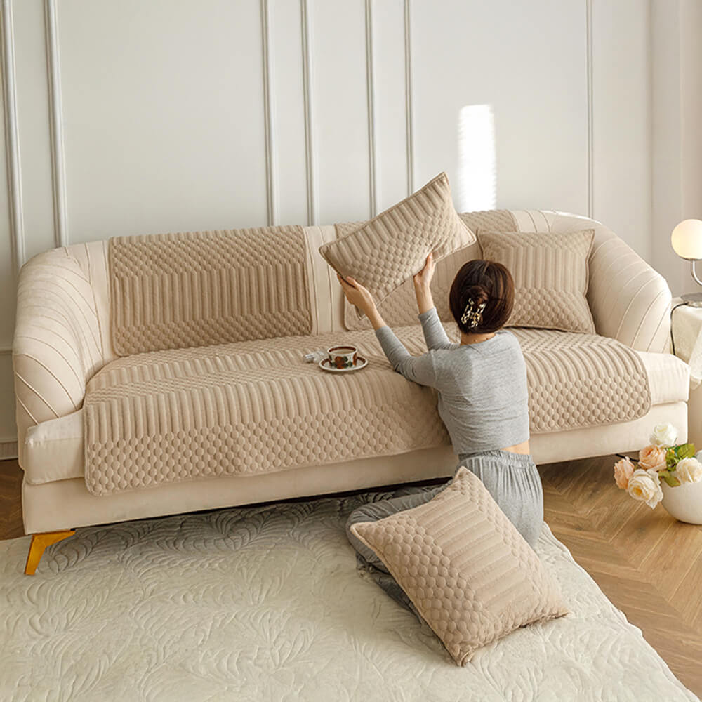 Practical non-slip plush vintage couch cover, great for homes with pets or children