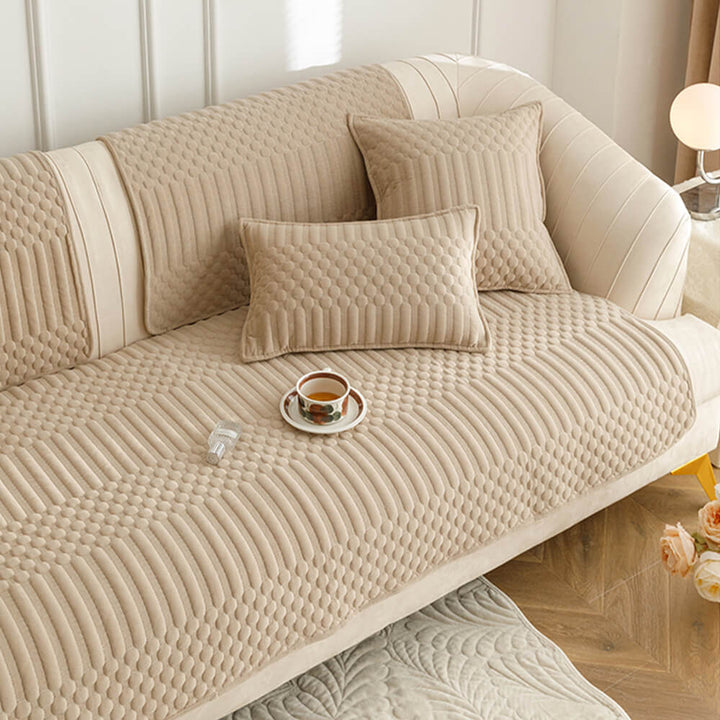 Soft plush couch cover with vintage charm, featuring a non-slip backing for sectional sofas