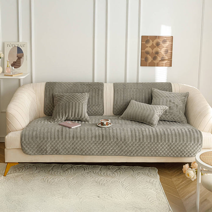 Elegant vintage plush sofa protector, non-slip design, ideal for classic home decor