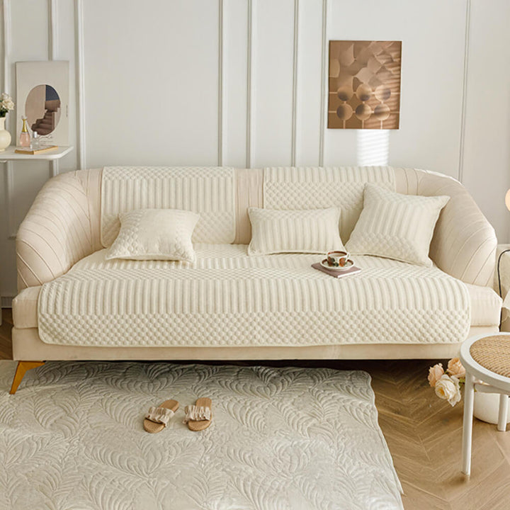 Machine washable plush vintage couch cover, non-slip, perfect for furniture protection