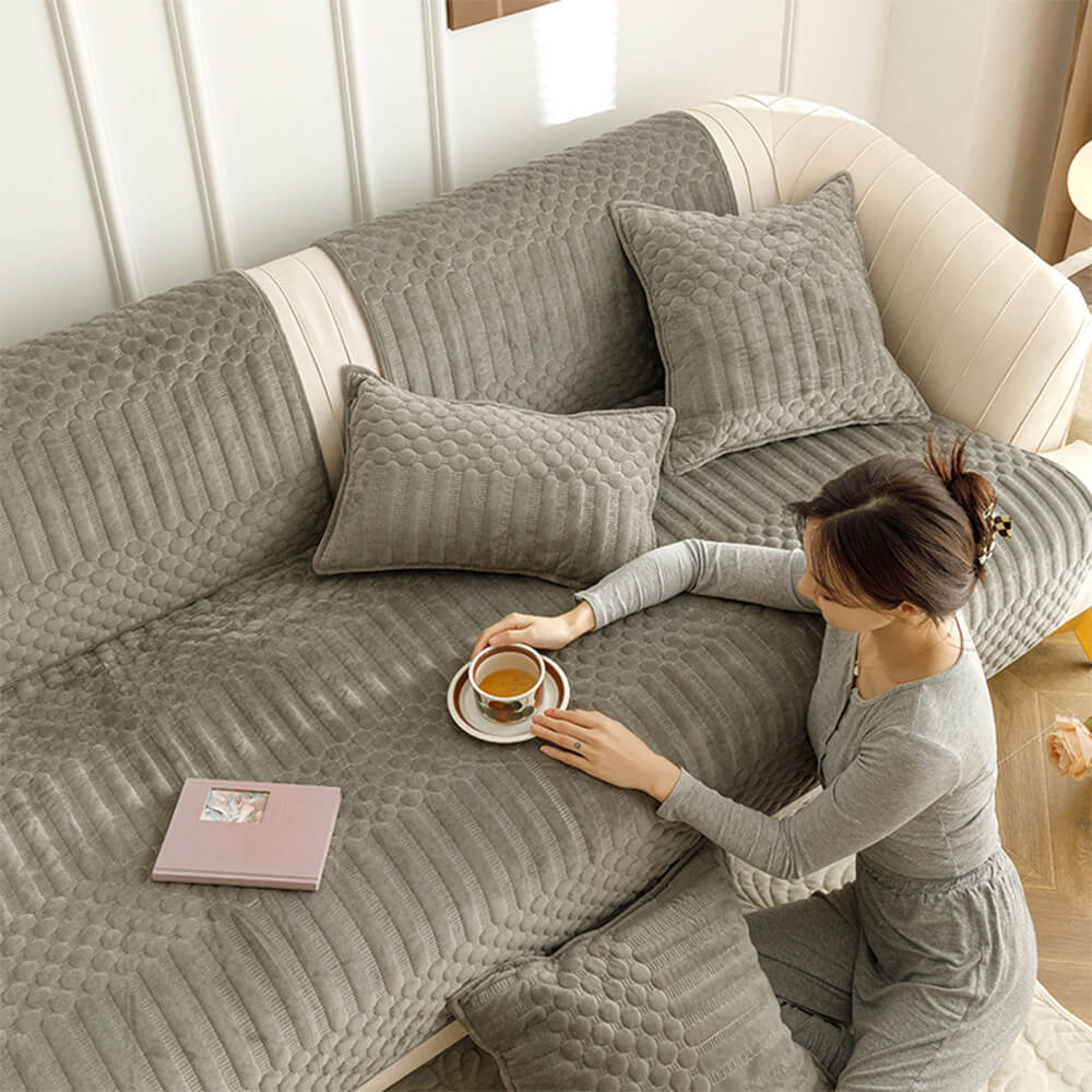 Vintage-inspired plush sectional cover with effective non-slip features for large sofas