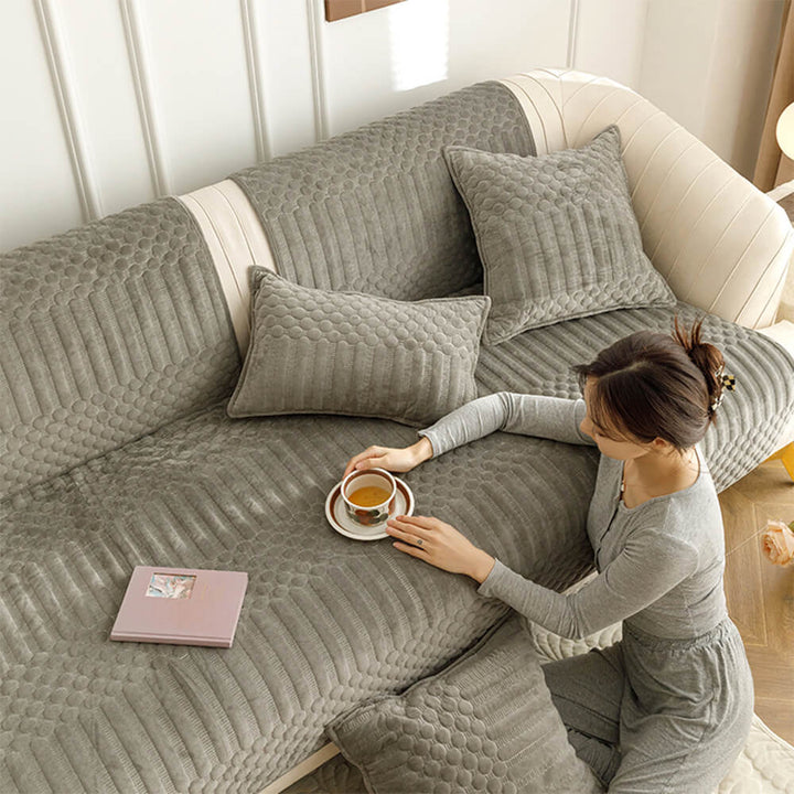 Vintage-inspired plush sectional cover with effective non-slip features for large sofas