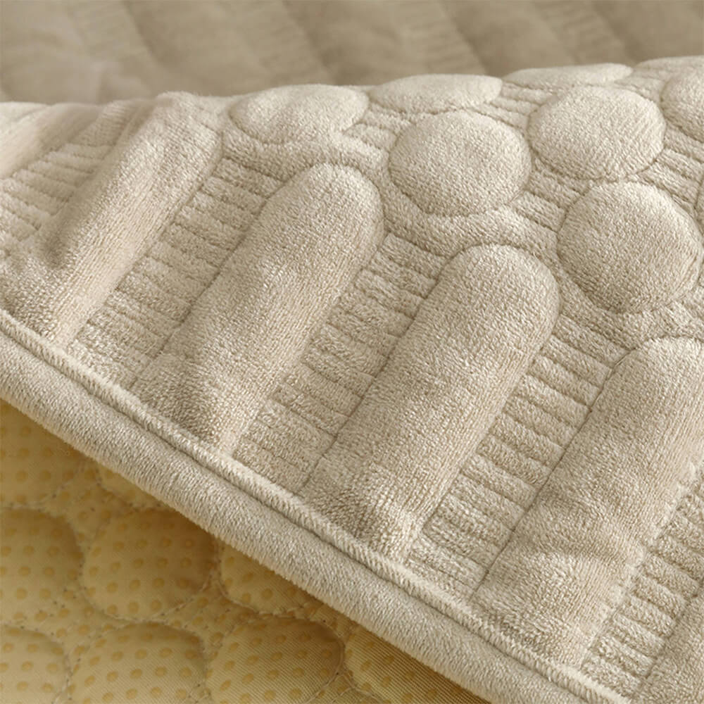 Warm plush couch cover, non-slip, vintage design, adding comfort and protection