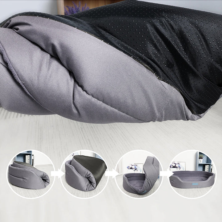 Green comfy waterproof pet bed, washable plush design for dogs.