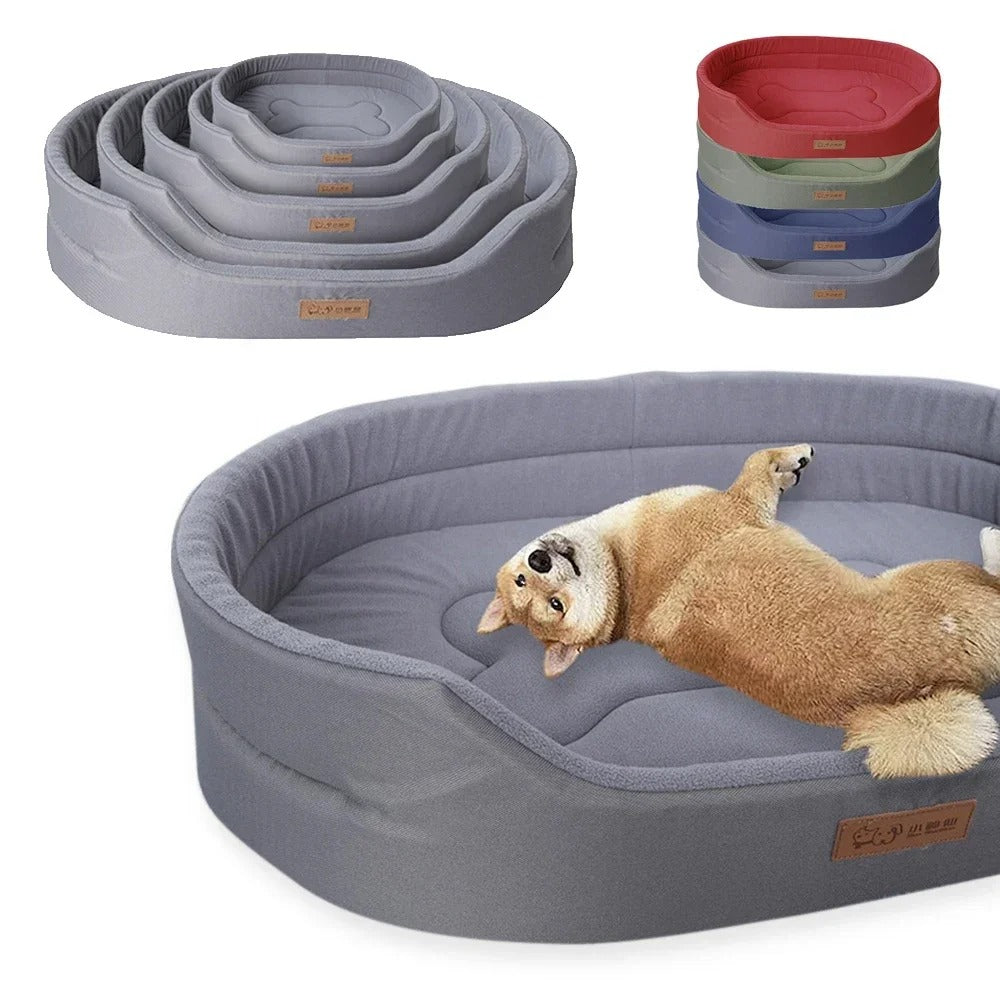 Blue durable plush dog bed, waterproof & easy to clean pet comfort.