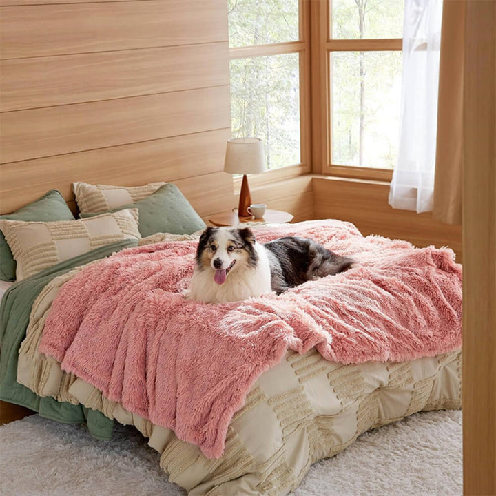 Detail shot of the waterproof layer of the plush pet throw blanket, highlighting durability