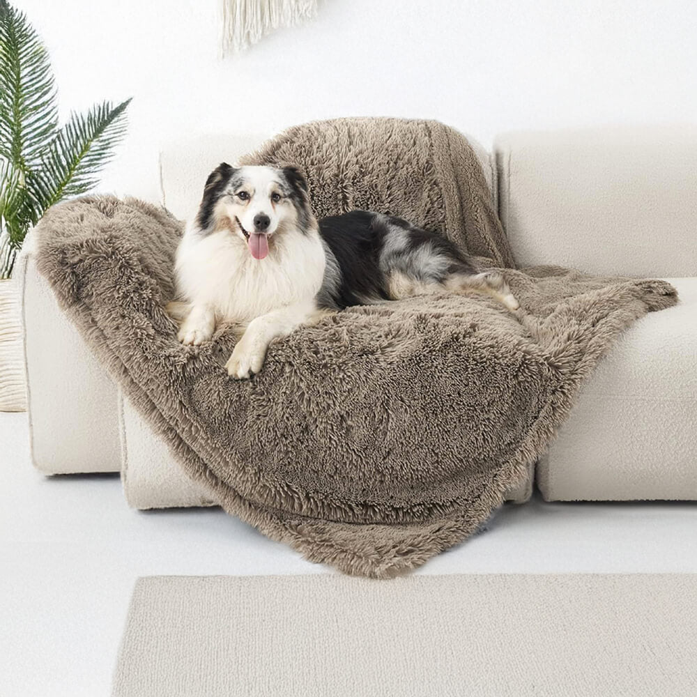 Soft pet blanket, waterproof, draped over a cat tree, providing a cozy animal bedding spot
