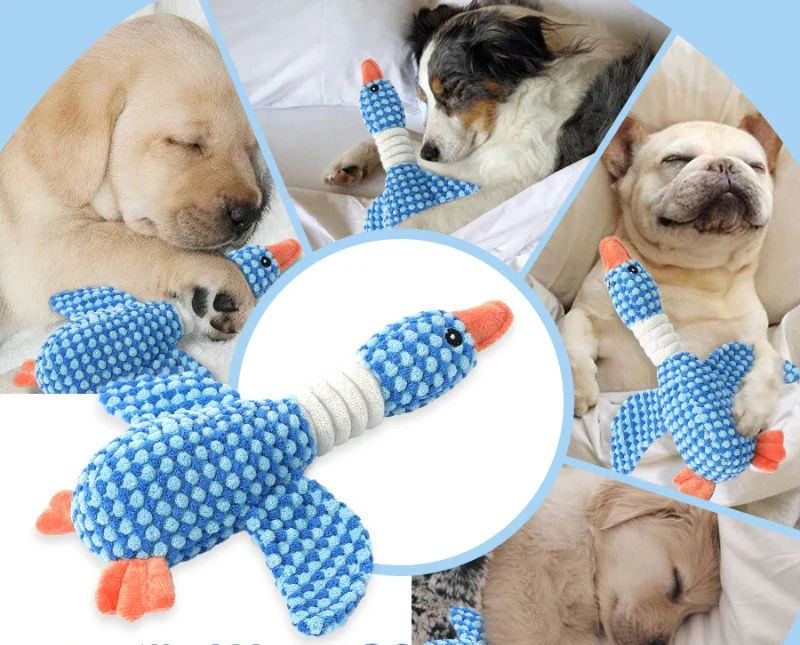 Cute yellow plush duck squeaker toy, an engaging pet accessory for dogs