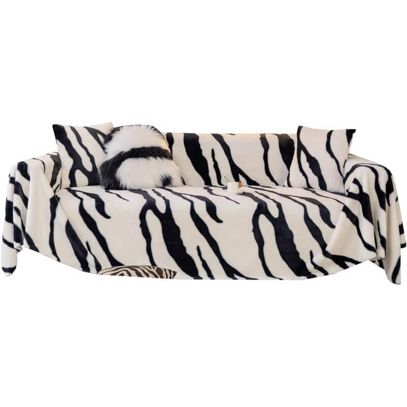 High-quality plush zebra print sofa cover, perfect for pet-friendly and fashionable homes