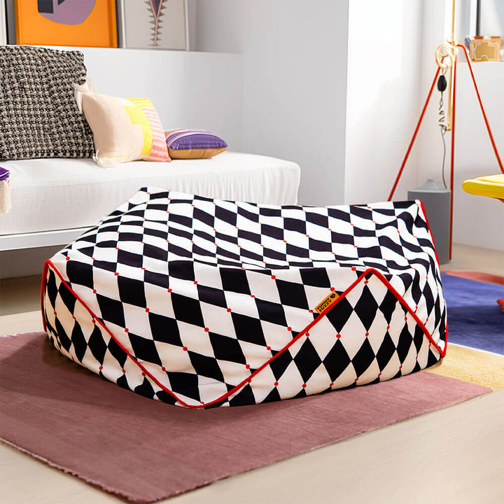 Cozy pet bean bag bed in a unique polygonal shape, ideal for dog and cat relaxation.
