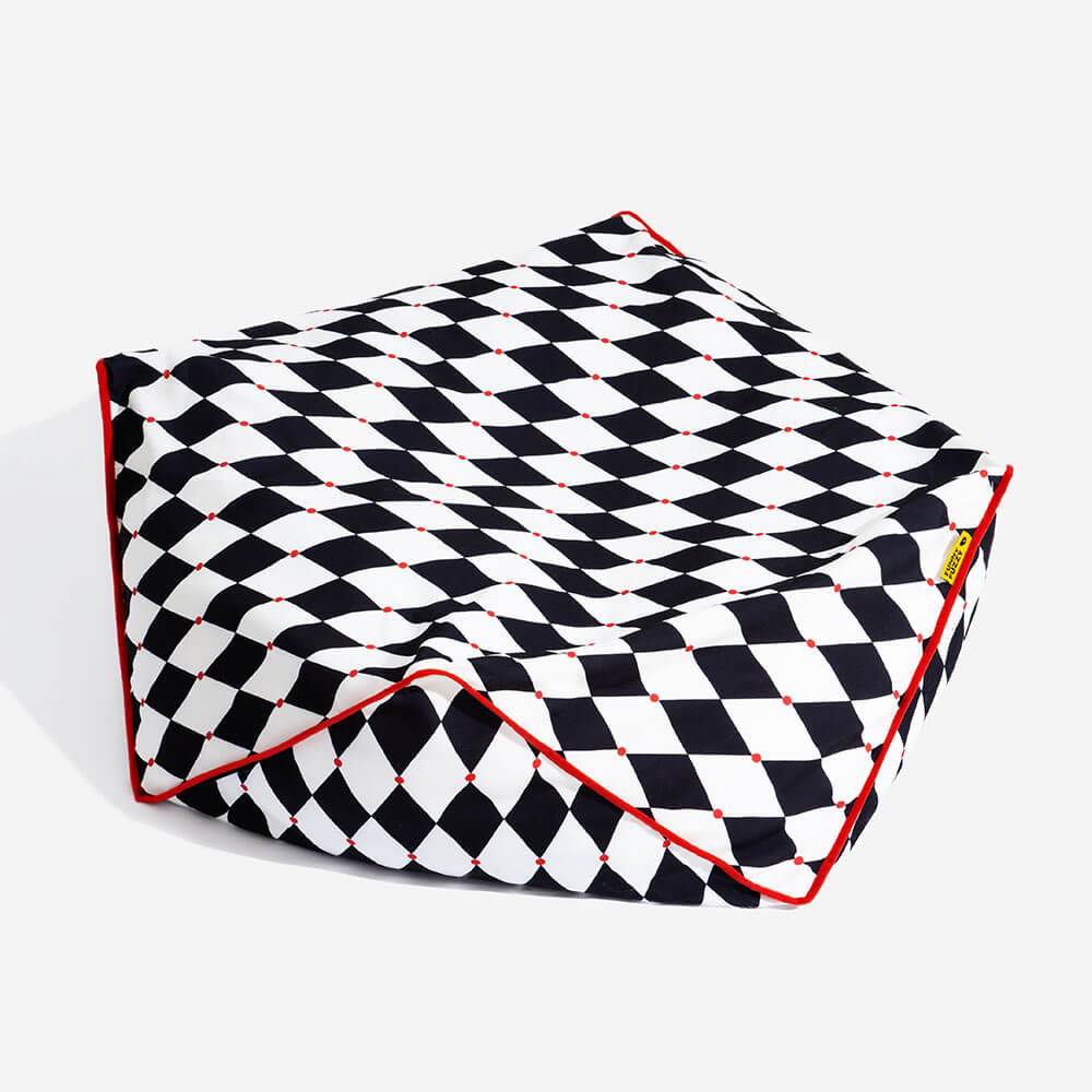 Stylish geometric dog bed, bean bag comfort with durable pet-friendly materials.