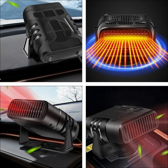 Unisex 12V portable car heater and defroster, quickly warms car interior or acts as a cooling fan in summer.