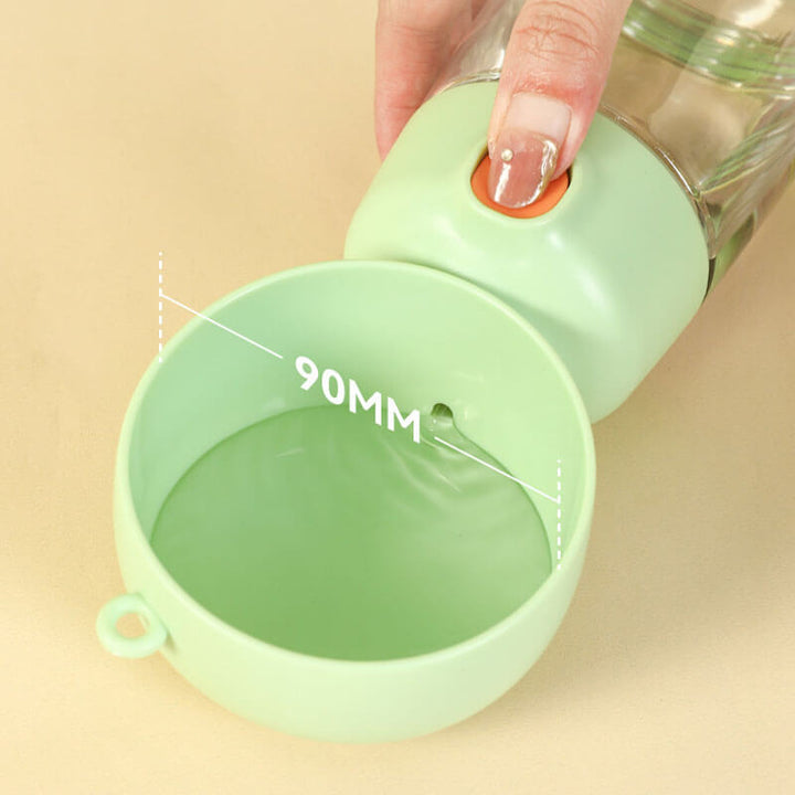 Compact pet travel bottle for water and food, ensuring dogs stay hydrated and fed during trips.
