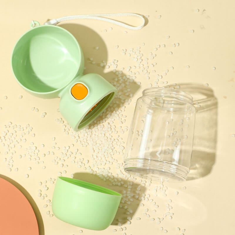 Innovative portable pet hydration system with integrated food dispenser, a must-have dog accessory.