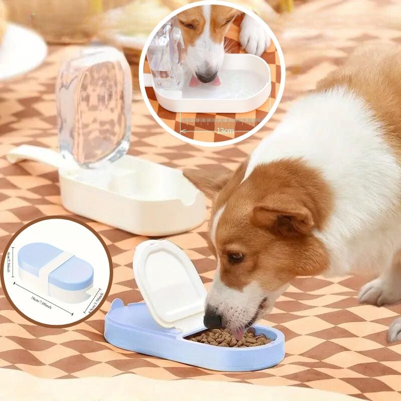 Portable 2-in-1 pet travel food and water bowl with dual compartments for dogs, great for outdoor use