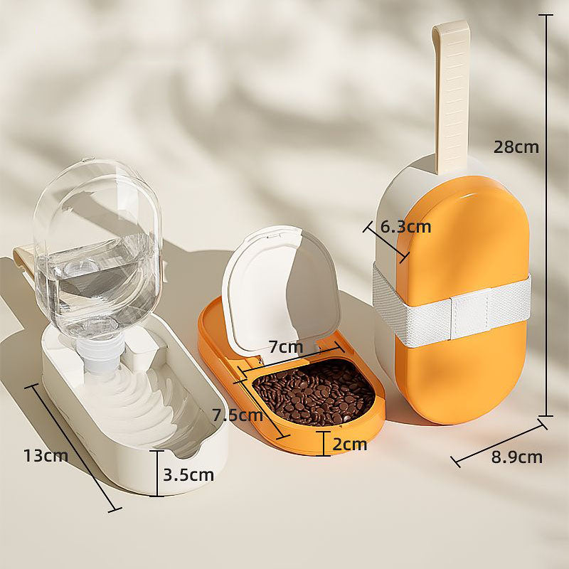 Leakproof dog feeder with two sections for food and water, a must-have for pet travel
