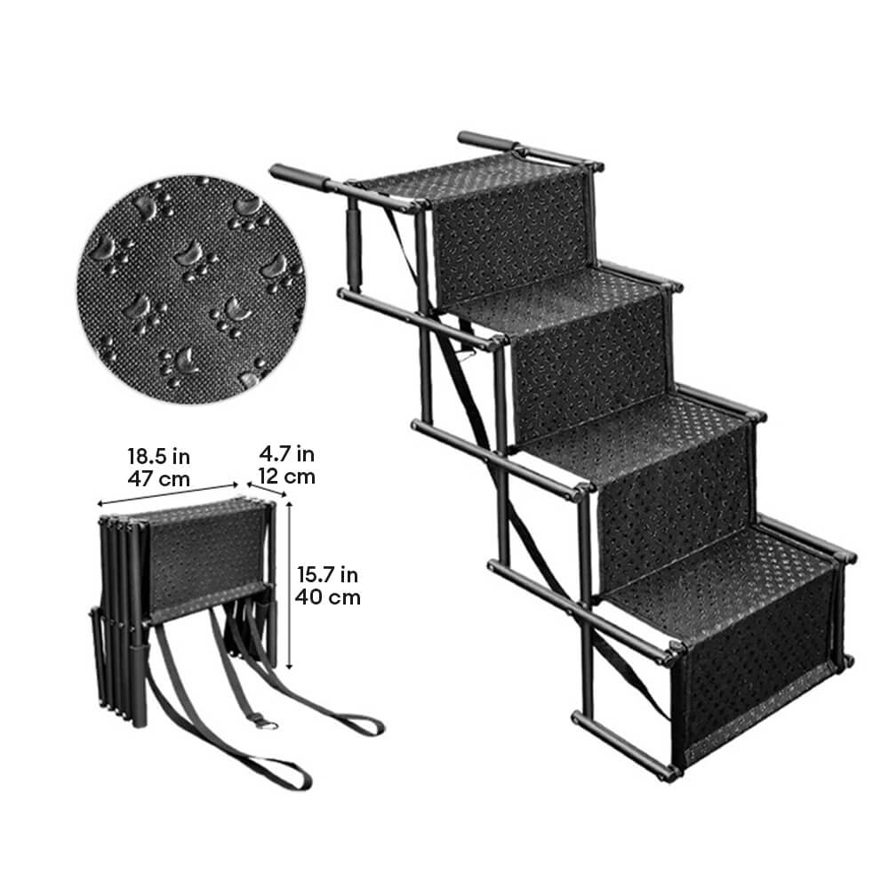 Foldable dog stairs for car access, 4 steps with non-slip treads, ideal for pet travel