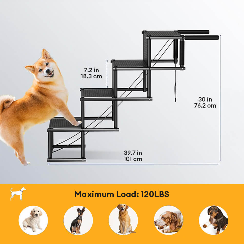 Non-slip 4-step dog ramp, portable and foldable, perfect for car entry for pets