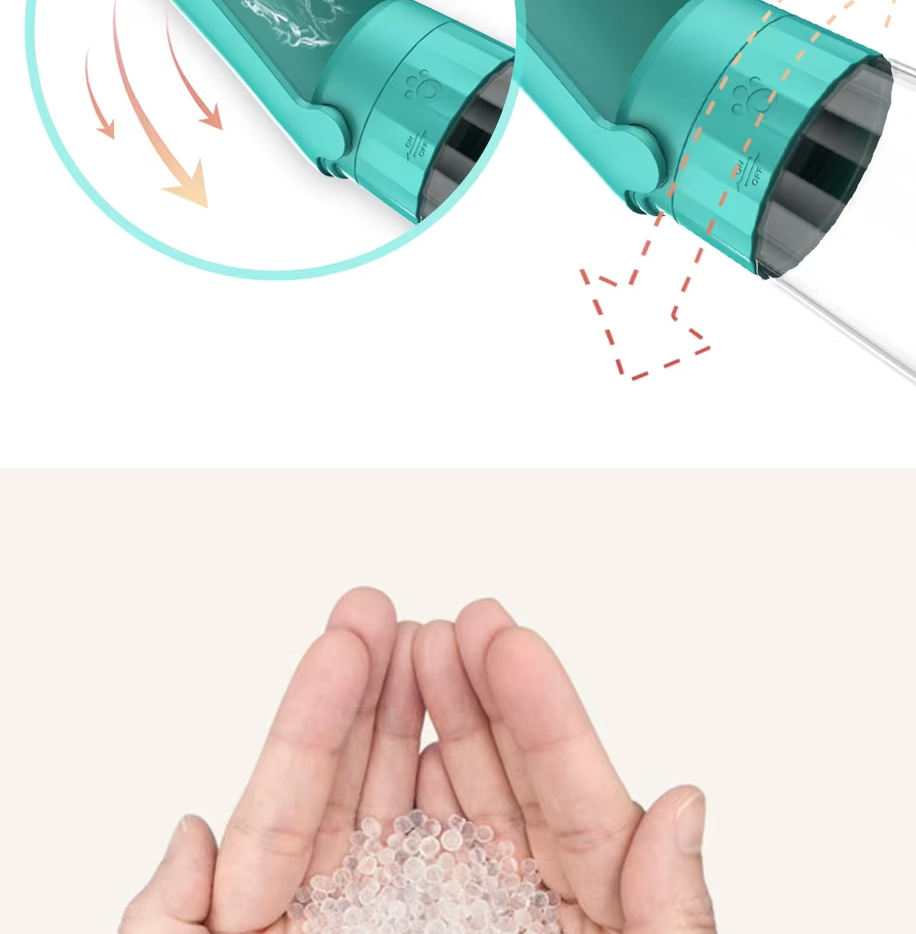 Outdoor pet gear: 550ml portable dog water bottle with integrated bowl for easy hydration.