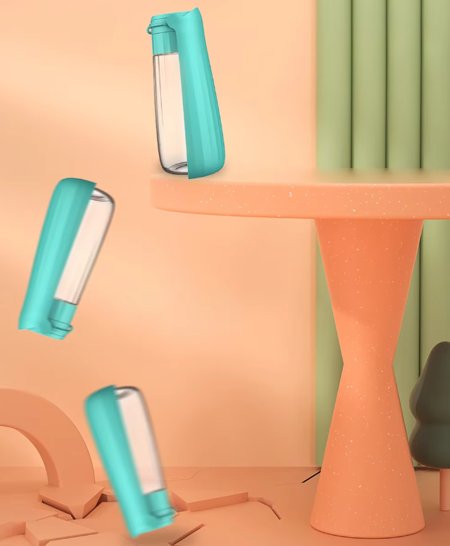 Hydrate your dog anywhere with this 550ml portable water bottle and attached travel bowl.
