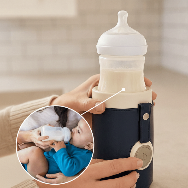 Compact travel baby bottle warmer, essential for easy feeding during trips & outings with infant.